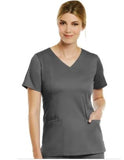 Women Double V-Neck Solid Scrub Top