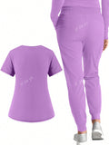 Women's Matte Jogging Compression Sportswear, Nurse/ Uniform, Scrub Top And Pants Set With Pockets, Breathable