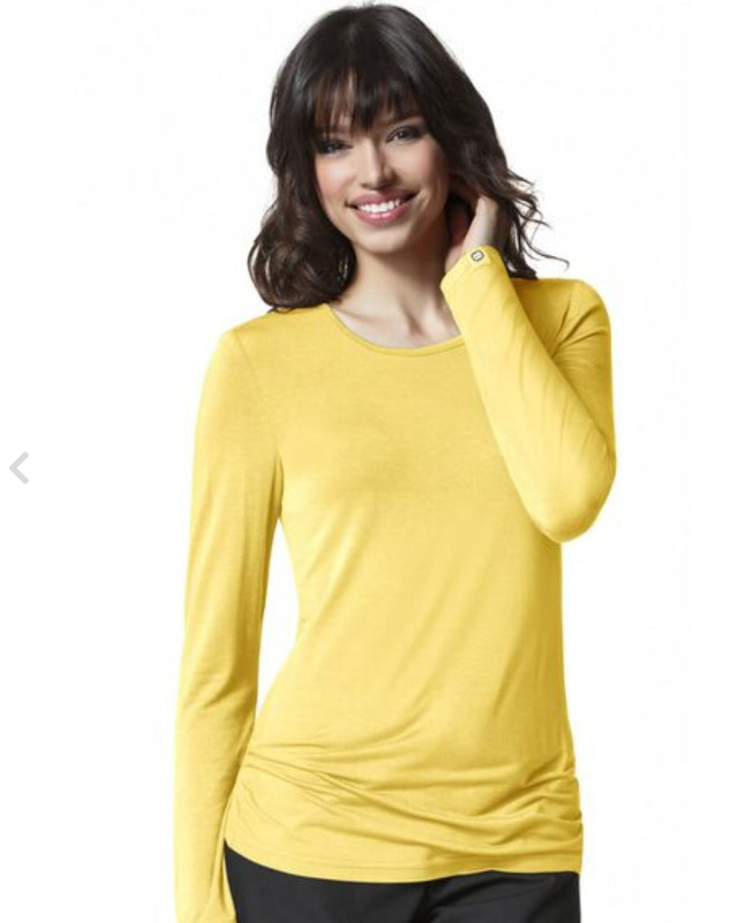 Round Neck Long Sleeve Rayon Spandex Soft Stretch T-Shirt Top